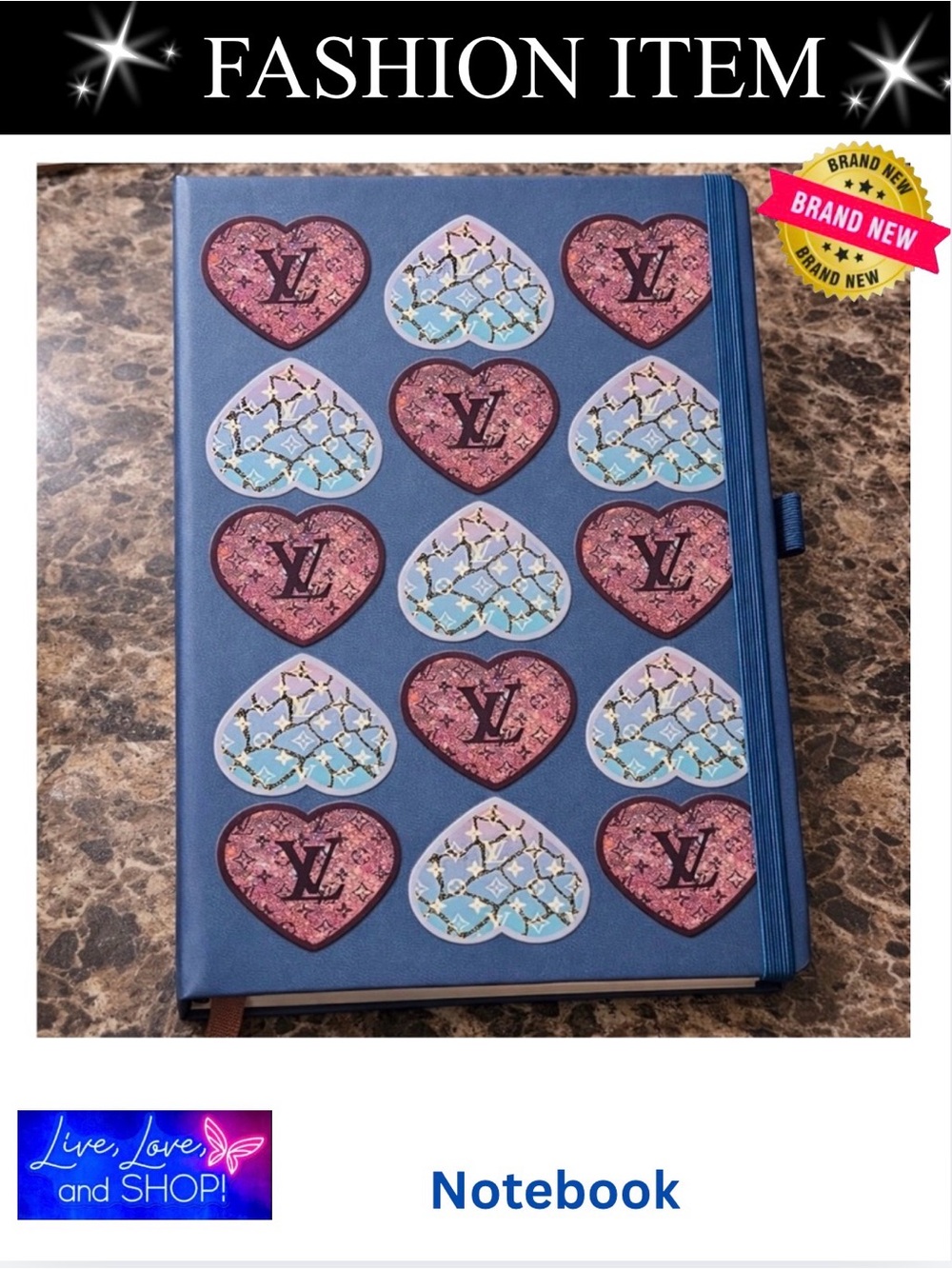 NOTEBOOK: Blue Featuring Bluish/Purple & Brownish/Pink Hearts, NWOT